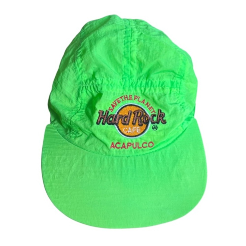 Vintage HARD ROCK Cafe Neon Green Ball Hat Cap ACAPULCO Mexico Save The Planet